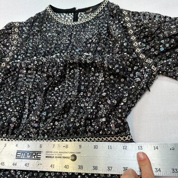 Maje Women's Long Sleeve Mini Dress Size 34/XS High Neck Sequin A-Line Orig $490 - Picture 9 of 16